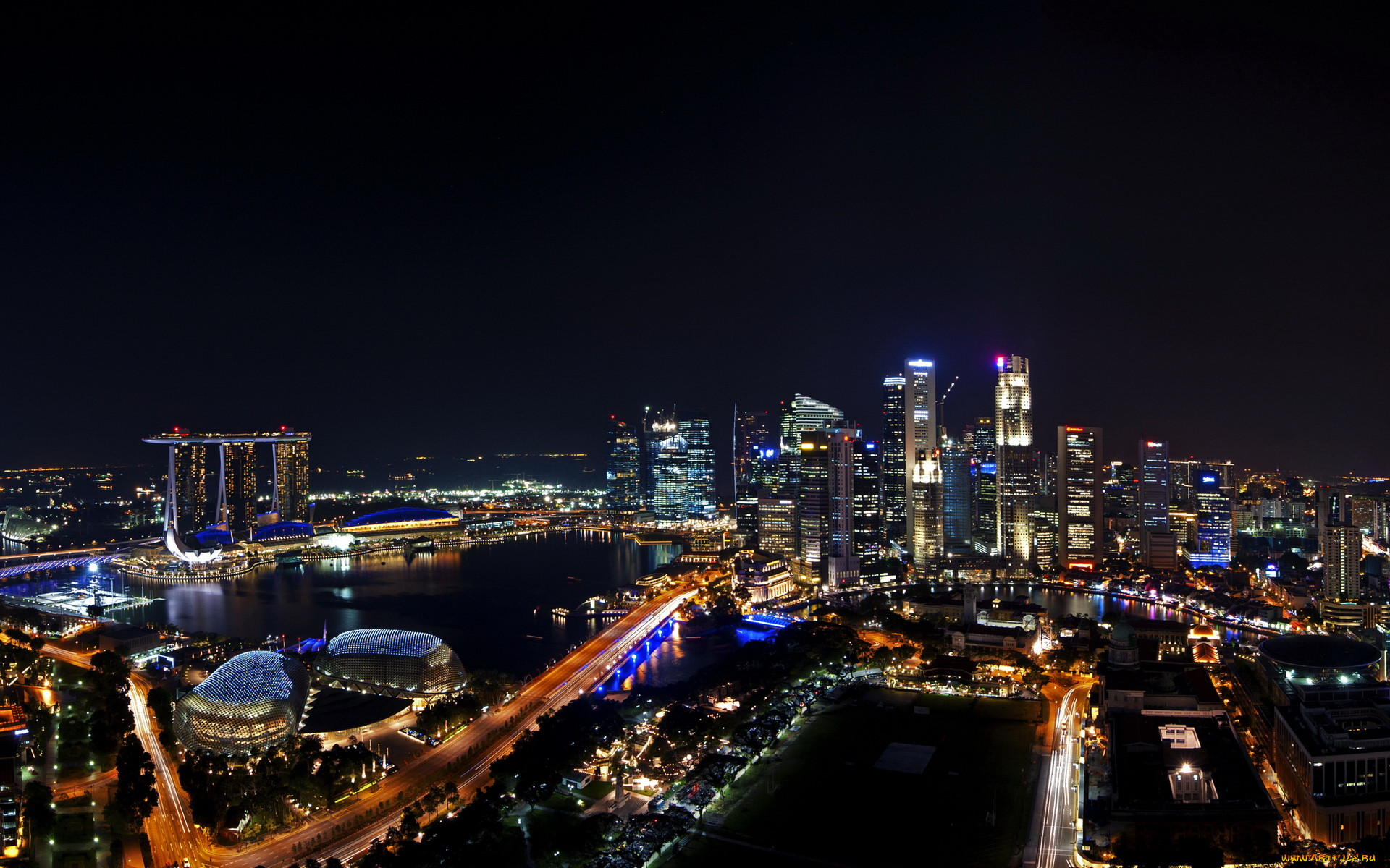 Обои Города Сингапур (Сингапур), обои для рабочего стола, фотографии  города, сингапур, дома, вечер, огни Обои для рабочего стола, скачать обои  картинки заставки на рабочий стол.